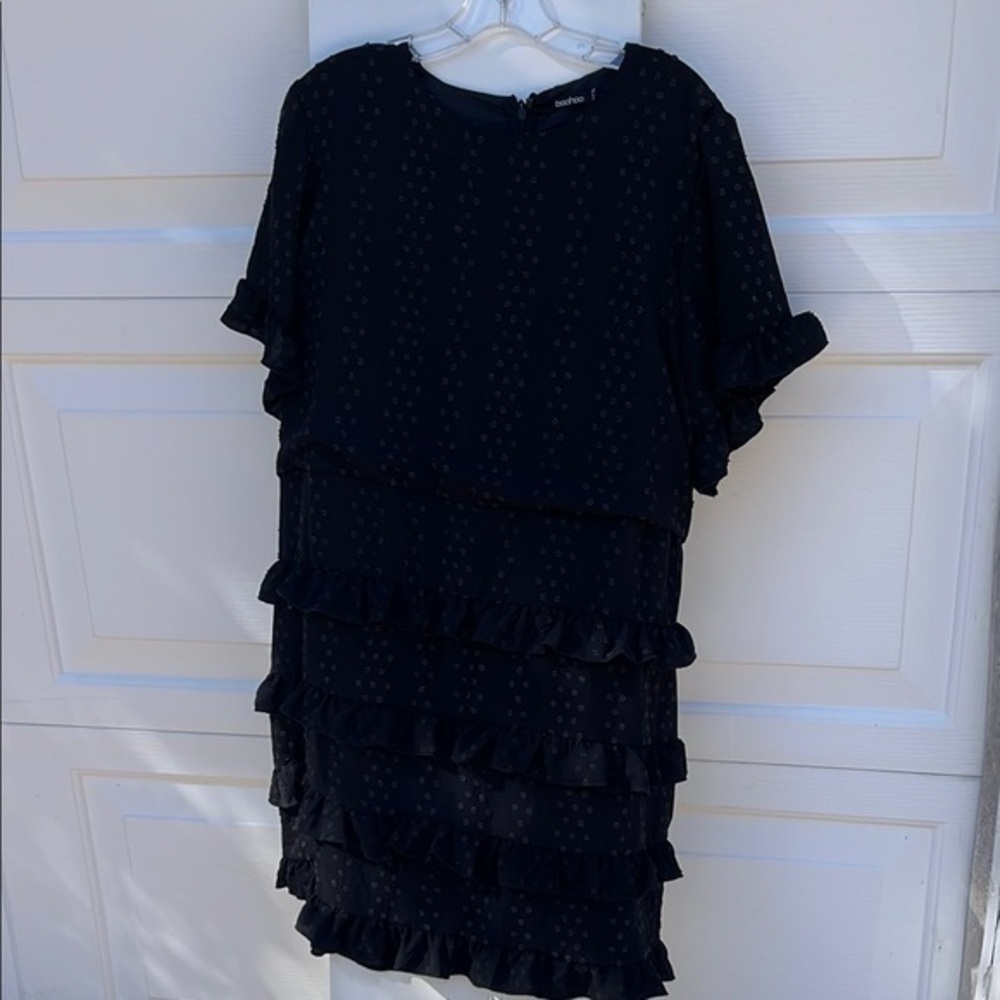 Boohoo Dobby Frill Detail Mini Skater Dress